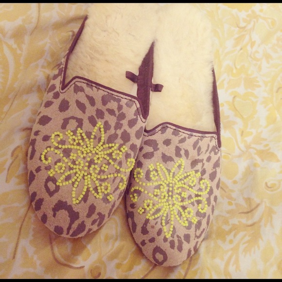 Anthropologie Leopard Beaded Slipper Loafers