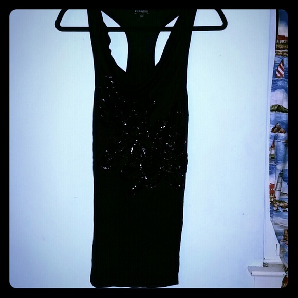 Express Black Sequin Racerback Tank Top