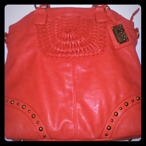 coral leather handbag
