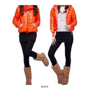 cozy pair of leggings with a chic miniskirt