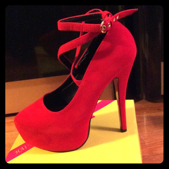 Red strappy platform heels