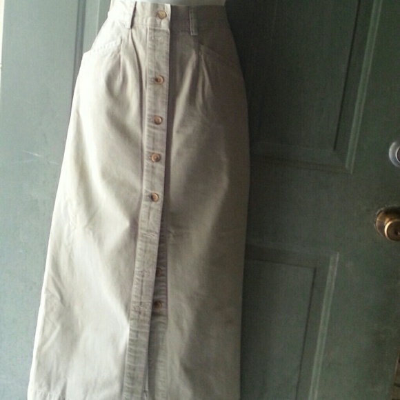 Khaki Corporation Skirts Mid Calf Button Down Front Cotton Khaki