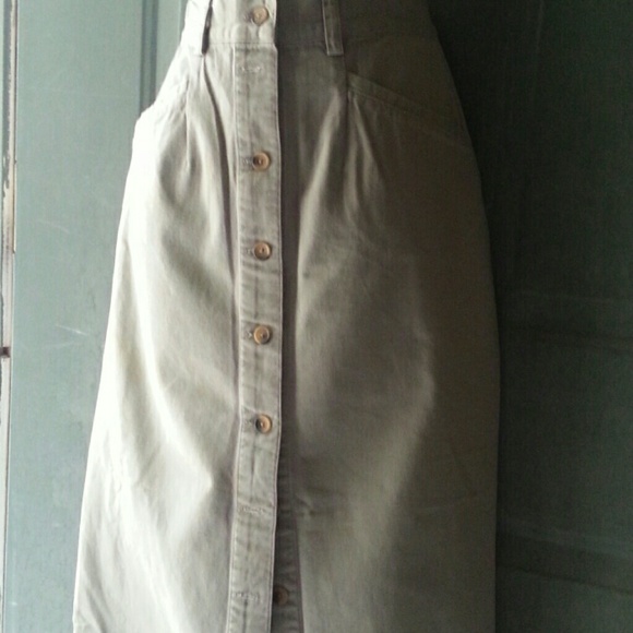 Khaki Corporation Skirts Mid Calf Button Down Front Cotton Khaki