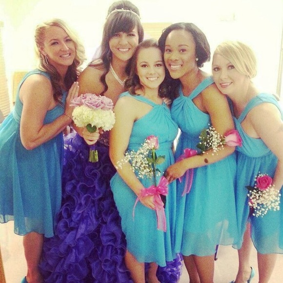 Blue David's Bridal bridesmaid dress