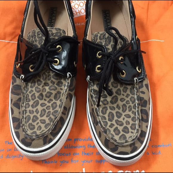 Black patent leather leopard Sperry's