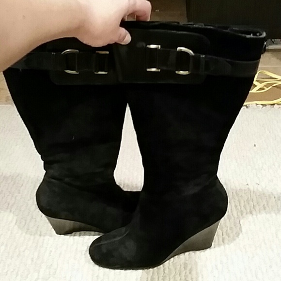 High suede wedge boots