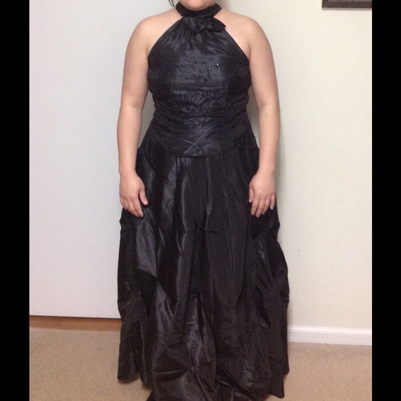 Long black beaded gown