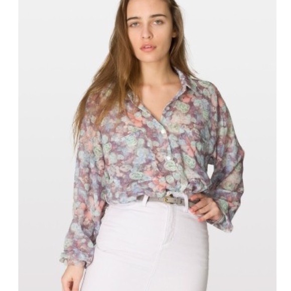 American Apparel Floral Chiffon Button Down