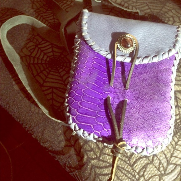 Purple Snakeskin+Leather Crossbody Bag w/Amethyst!