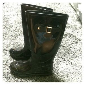 Black calf high rain boots