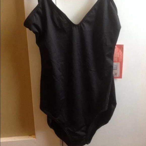 Black cami leotard with rhinestone cross back NWT