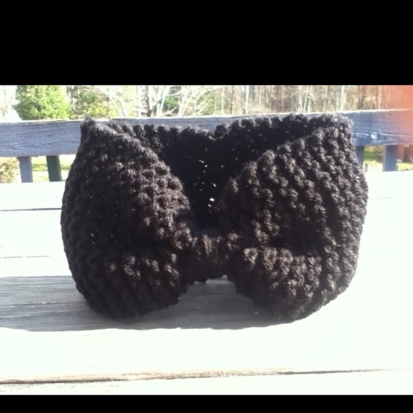 Hand knitted black faux bow headband