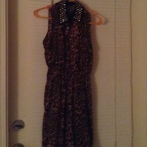 Cheetah-Print Studded-Collar Dress