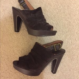 Brown Lucky Brand Suede Peep-Toe w/ Leather Strap