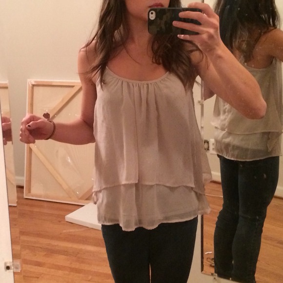 Nude Sheer Tank w/ Mini Gold Dot Chevron Print - Picture 3 of 4