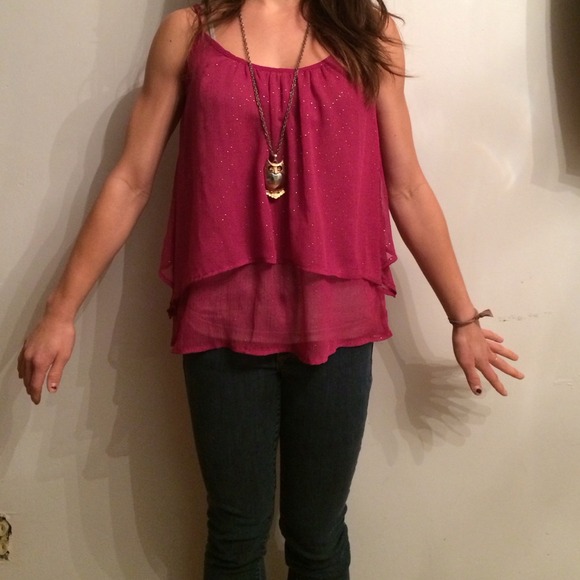 Nude Sheer Tank w/ Mini Gold Dot Chevron Print - Picture 4 of 4