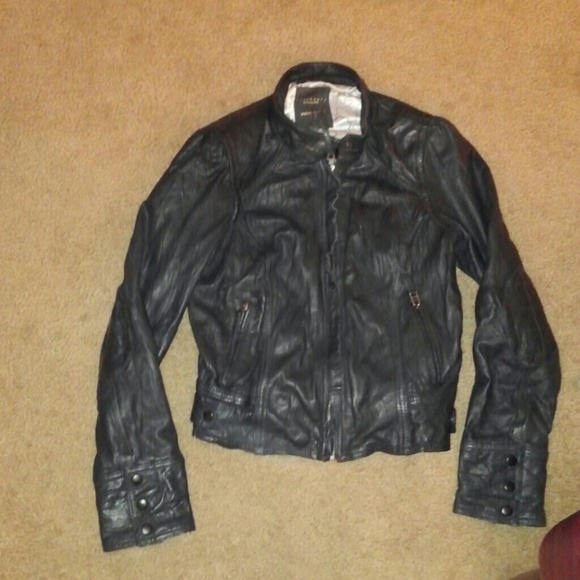 Dark blue leather moto jacket