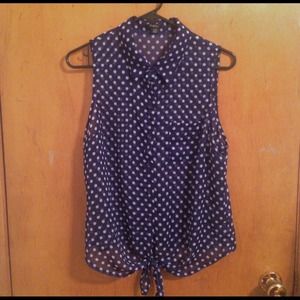 Rhapsody Navy Blue Poka Dot Tank Blouse with Ties