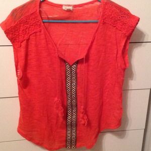 Coral embroidered shirt