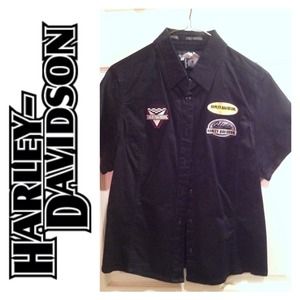 Black Harley Davidson Work Shirt W Patches
