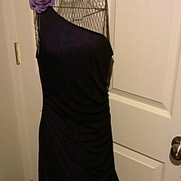 Purple/black mesh One Shoulder Dress - Picture 3 of 4