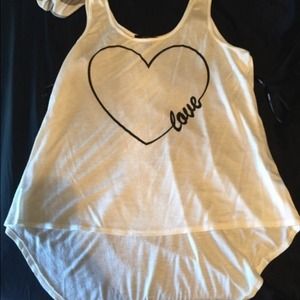 white high/low tank with infinity love symbol