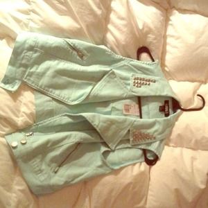 Studded, denim, blue green, vest from Forever 21.