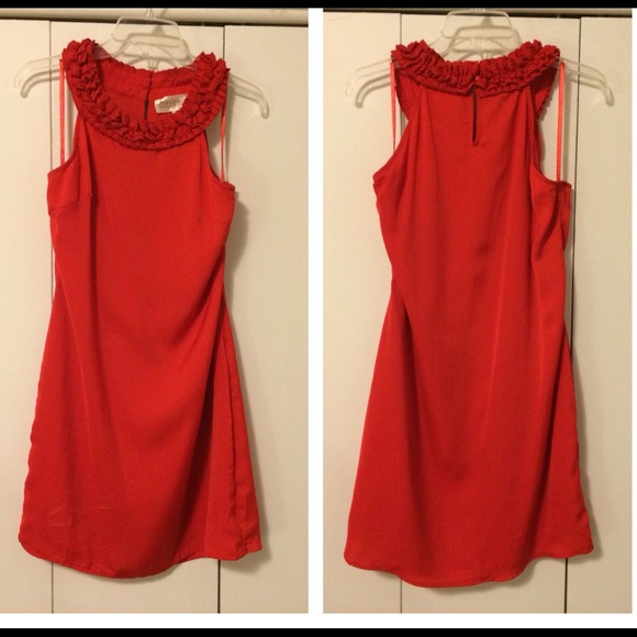 Red dress with ruffle collar! NEVER WORN!