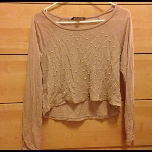 Light pink cropped top with white sequined pearls