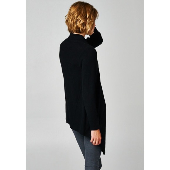 "Button Up" Asymmetrical Black Cardigan - Picture 3 of 4