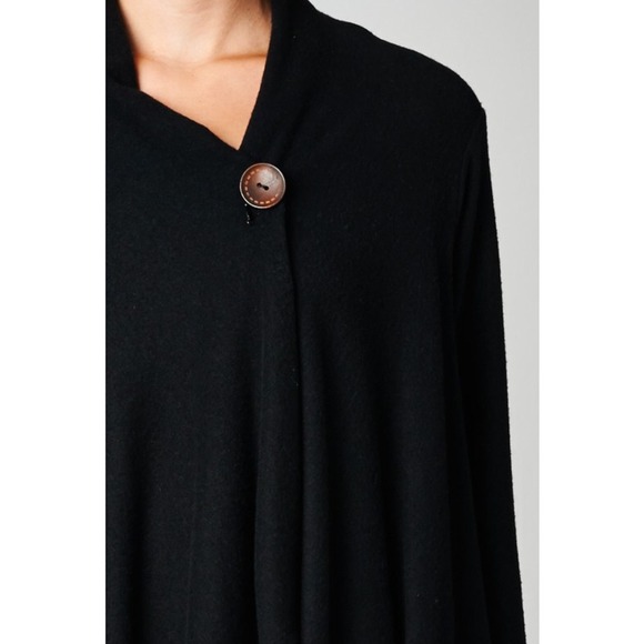 "Button Up" Asymmetrical Black Cardigan - Picture 4 of 4