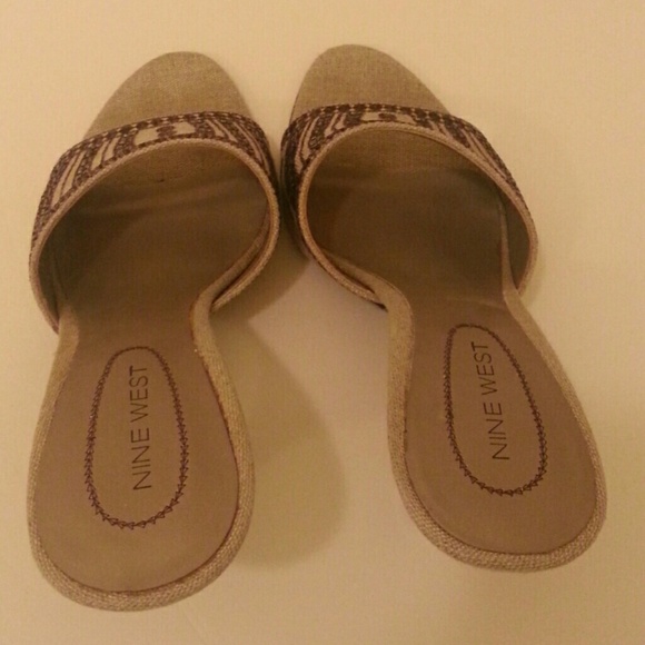 Nine west linen sandal heels size 8m brown gold
