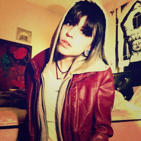 Obey Leather Hoodie Jacket Red/Grey S!