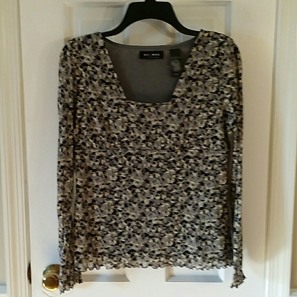 Blouse w yellow, grey, cream black colors, Unique!