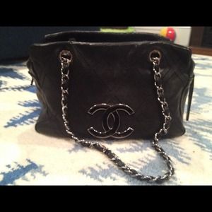 Authentic Chanel Handbag with Silver chain straps