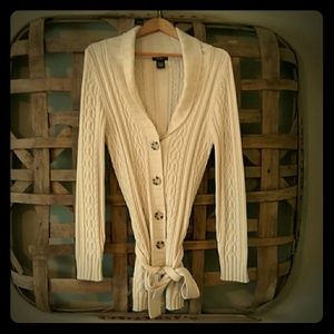 Eddie Bauer cream colored sweater with sash