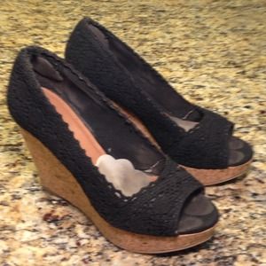 Nine West Black Crochet High Heel Cork Wedge