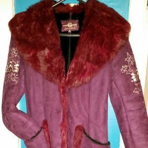 Faux suede, real rabbit fur collar coat