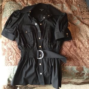 bebe size 2 black button down dress shirt