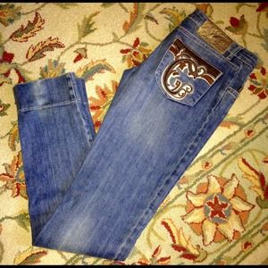 { Just Cavalli } Leather Pocket Straight Leg Denim