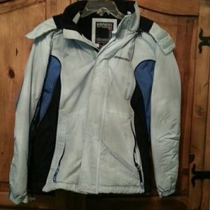Blue ski jacket with hood