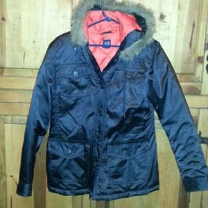 Black satin jacket w hood ON HOLD