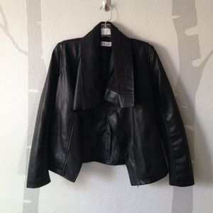 NWOT. Faux leather drape neck jacket.