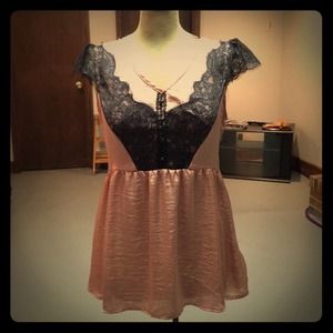 Rose Pink & Black Lace Top