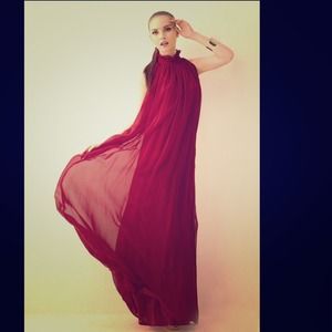 Burgundy chiffon halter dress