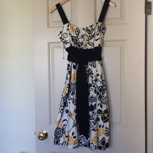 Yellow and black floral fit and flare dress