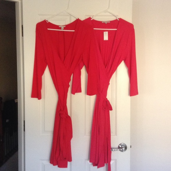 Wrap dress palooka. Brighten up in red and pink!