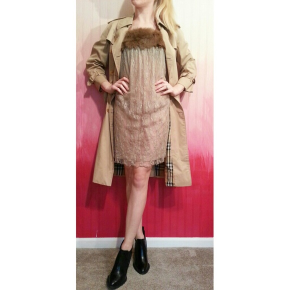 Fur lace trim dress tan brown Nasty gal love lemon