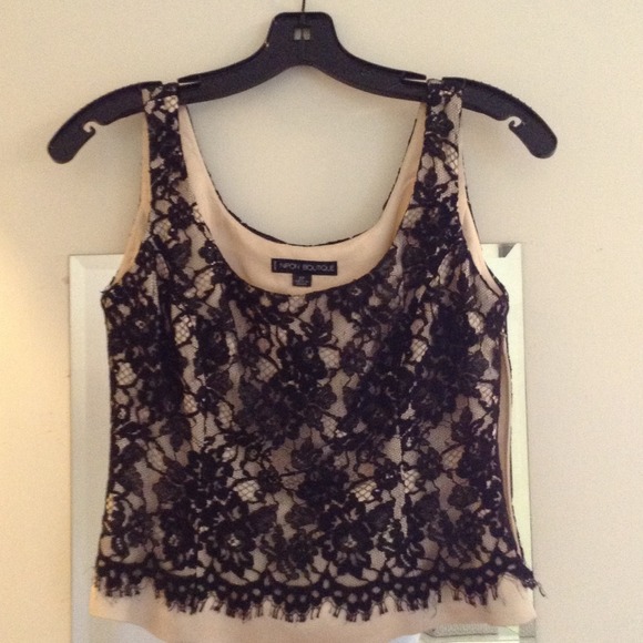 Nipon Boutique Black lace and ivory tank