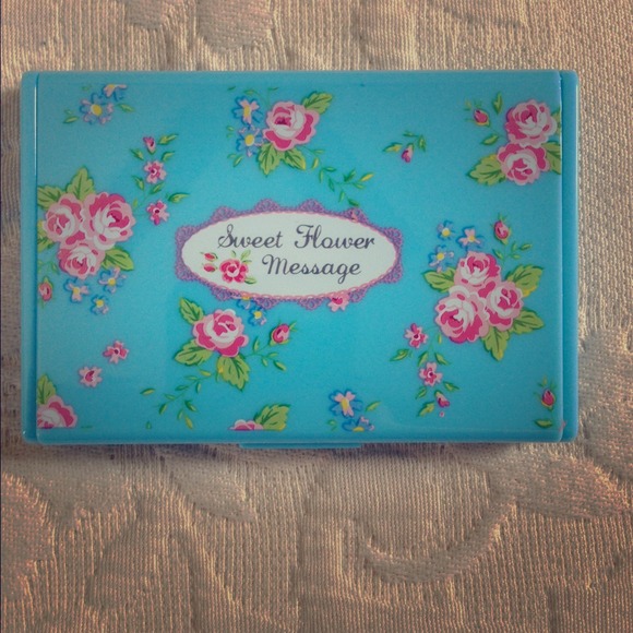 Blue/pink floral business card holder w/ mirror